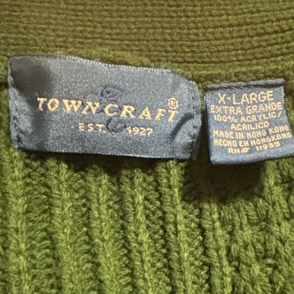 Vintage Towncraft “Grandpa” “Grunge” Green Knit Cardigan Sweater Men’s Size XL - Picture 4 of 6